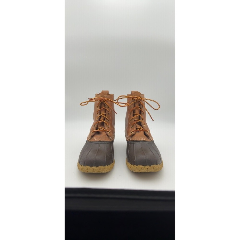 L.L. Bean 8" Duck Boots Mens Size 8 M Tan Brown Leather Rubber USA Made 175053